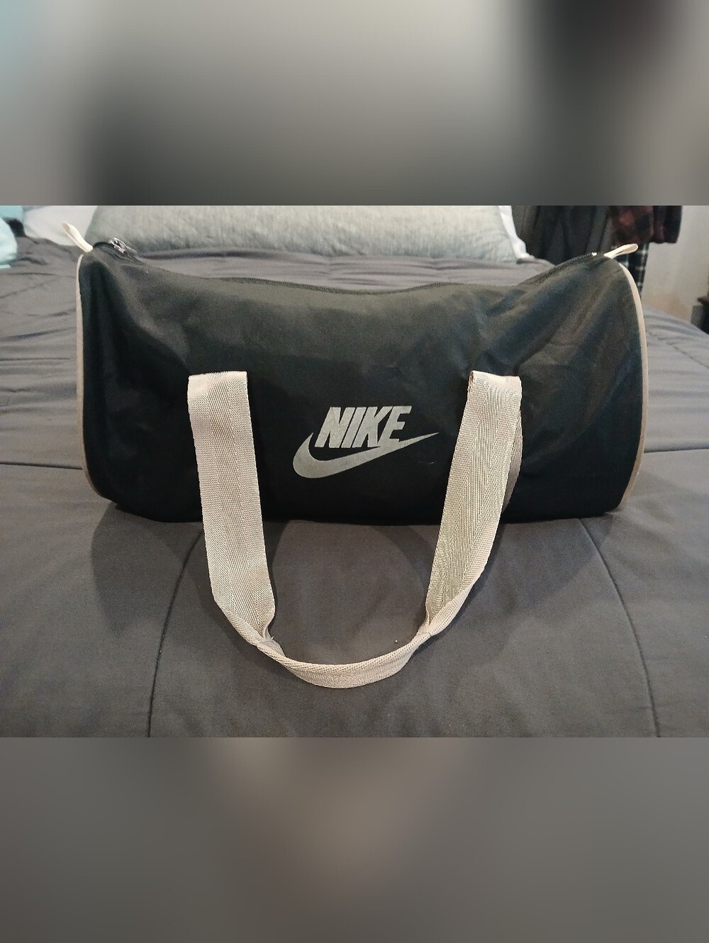 Vintage NIKE Duffle Bag. Black With Silver Doubled Hand Straps